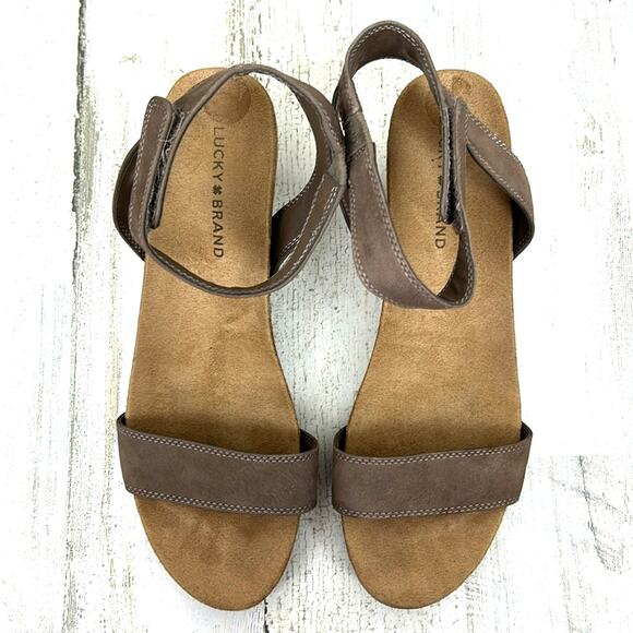 Lucky Brand Women’s 10 Tan Leather Strappy Wedge Ankle Strap Sandals - Picture 2 of 8